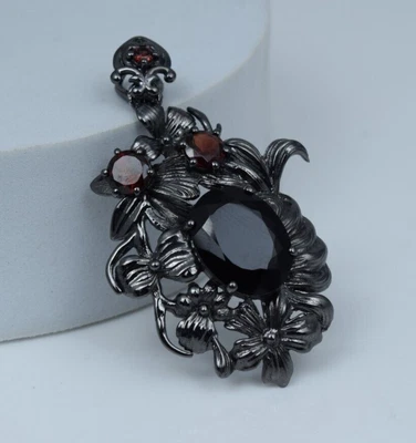 Real Negro Ónix Granate Oxidado Plata Sólida 925 Colgante Joyería Regalo de... - Imagen 1 de 4