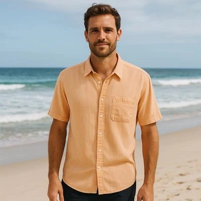 Saks Fifth Avenue Mezcla de Lino Naranja Abotonada Campamento Informal Chic Verano XL Foto 1 de 4