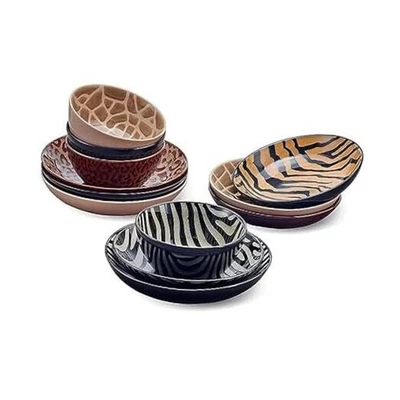  Juego de vajilla de 12 piezas Amari Animal Print Safari, servicio para 4  Foto 1 de 4