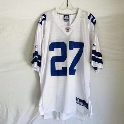 Camiseta deportiva de los Dallas Cowboys para hombre grande blanca azul NFL fútbol Eddie George 27 Reebok Foto 1 de 4