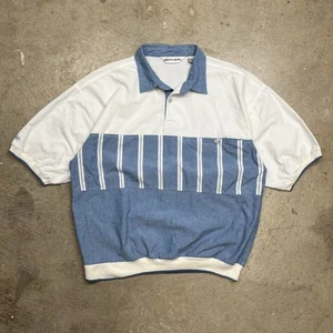 Vintage 80s Pierre Cardin polo shirt large blue white stripe - Picture 1 of 4