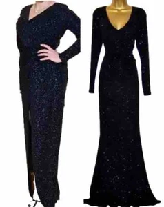 Lipsy Black Glitter Maxi Dress 10 Long Sleeve Slit Evening Party Occasion Cruise - Picture 1 of 16
