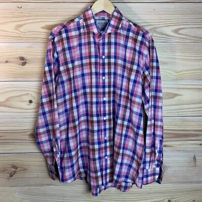 LEDBURY Shirt 17 Pink Check Fine Shirting Slim Fit Windowpane Plaid Preppy — 第 1/4 张图片