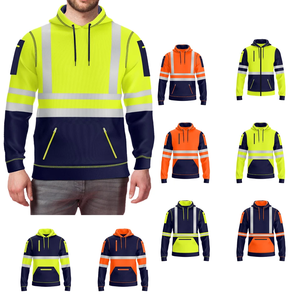 Mens Pullover Hi Vis Hoodie Workwear Safety High Visibility Hoodies Sweatshirts - Image 1 of 2