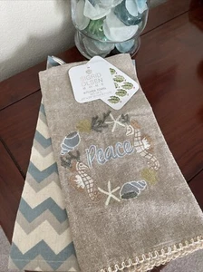 Kitchen Towel Beach Shell Seahorse Peace Sigrid Olsen Home SET 2 NWT + Gift! - Picture 1 of 13
