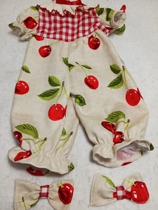Cherries & gingham rompers & hair bows--fits 16" CP dolls - Picture 1 of 3