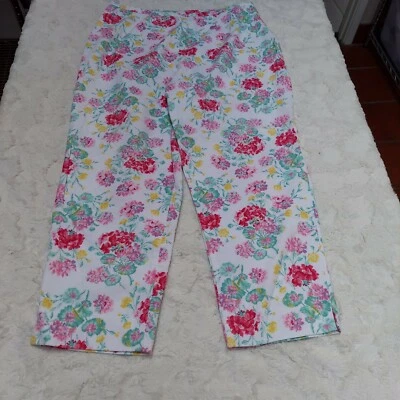 Laura Ashley Womens Cotton Floral High Rise Cropped Pants Size 10 Multicolor - Image 1 of 4
