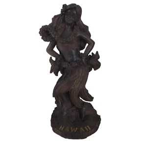 Vintage Hawaii Hula Girl K C Co 1998 Resin Wood Look Figurine 11.25 Tall - Picture 1 of 9