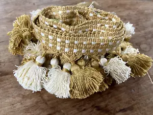 Gold & Ivory 'VV Rouleaux' Tassel Fringe Trim 65 MM Wide X 1.55 metres Long - Picture 1 of 7