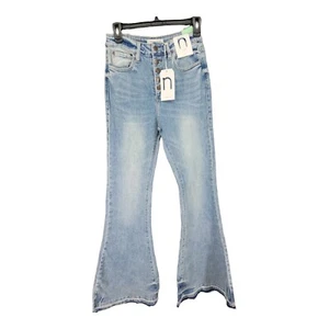 Nature Denim Womens Jeans Button Fly Flare Distressed High Rise Tricolor Blue 7 - Picture 1 of 11