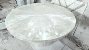 Round Selenite Crystal Coffee Table, Handmade Furniture, Selenite Conference Top - Picture 1 of 9