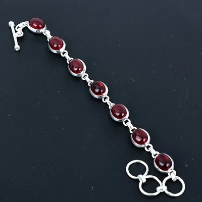 Naturale Rosso Corniola 925 Argento Sterling Bracciale Fatto a Mano Gioielli - Immagine 1 di 4