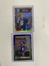 JARED GOFF 2016 GAME-USED JERSEY Donruss Optic RARE BLUE RC!& RED/YELLOW HOLO RC