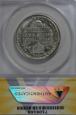 1950-S  .50   ANACS  MS 66 BOOKER T WASHINGTON    Classic Silver Commemorative   - Image 1 of 2