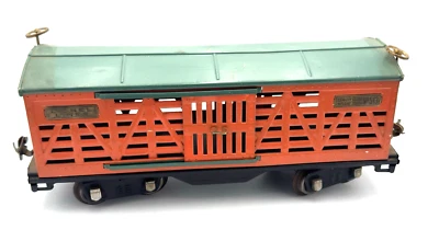 Lionel Lines PreWar Standard Gauge 513 Cattle Car Orange / Green Restored - Image 1 of 4