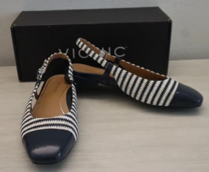 Vionic Women's Sz 7W Navy Stripe Raffia Petaluma Slingback Flat Shoes $135 - Picture 1 of 9