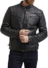 NEW Men's Quilted Black Authentic Lambskin Leather Jacket Bike Rider Real Zipper