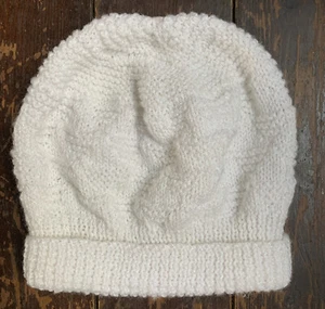 vtg 80s New Wave Fun white pink fleck blue lurex knit acrylic beanie hat 16” - Picture 1 of 8