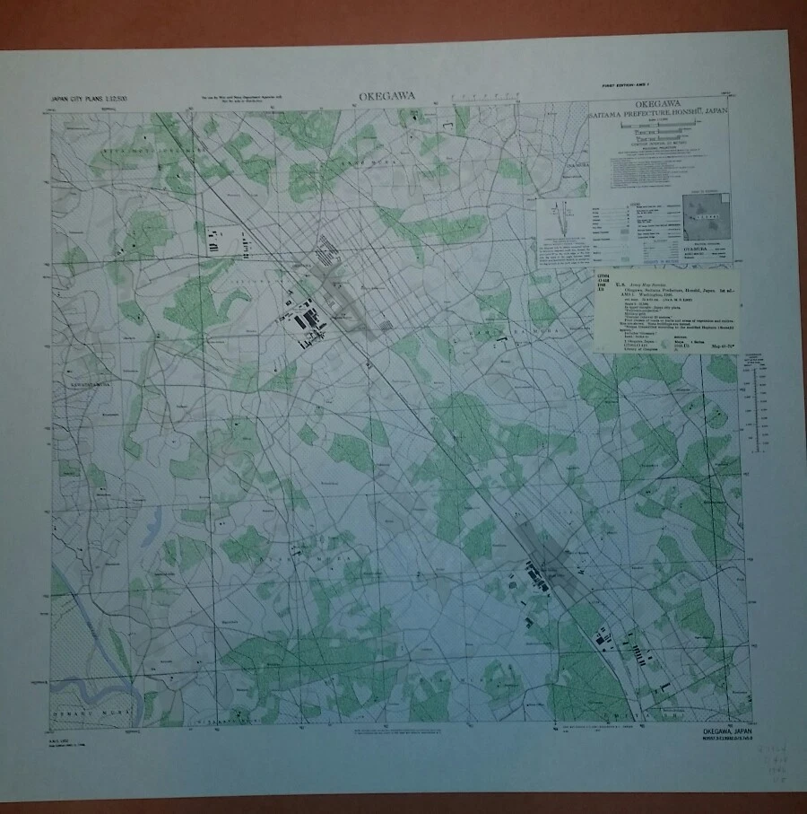 1946 US Army Map City Plan of Okegawa, Saitama Prefectur, Honshu Japan  1:12,500 - Image 1 of 4