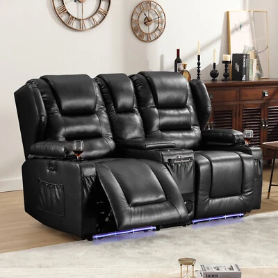 Recliner Sofa 2-seater Reclining Couch PU Leather Loveseats Home Theater Seating - Image 1 of 4