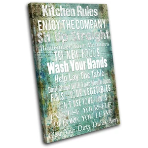 Kitchen House Rules Typography SINGLE CANVAS WALL ART Picture Print VA - Picture 1 of 1