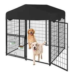 SQIREP Metal Dog Kennel Outdoor Heavy Duty Wire Pet Dog Cage with Cover&Bowl - Picture 1 of 11