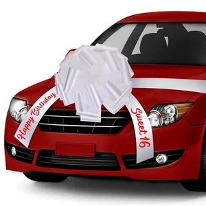 Happy Birthday Car Bow Sweet 16 Big Giant Gift Wrapping Pull Bows with 20 Fee... - Picture 1 of 6