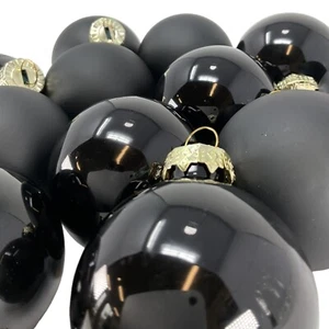 2 Inch Shiny & Matte Black Glass Christmas Ball Ornaments 12 Piece Set - Picture 1 of 7