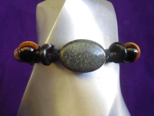 Serpentine Adjustable Rasta Hemp Cuff Bracelet Anklet w/ Tigers Eye Jasper Beads - Picture 1 of 7