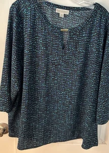 Blusa Top Dana Buchman XL Manga Larga Mezcla Poliéster Patrón Geométrico - Imagen 1 de 5
