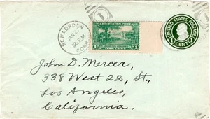 Cover front, New London, Connecticut to Los Angeles, Scott #614, U423b; 1927 - Picture 1 of 1