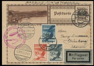 1929, AUSTRIA ZEPPELIN MEDITERRANEAN SEA FLIGHT POSTCARD TO SWEDEN, SI. #24A - Picture 1 of 2