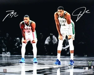 Giannis Antetokounmpo Damian Lillard Signed Bucks 16x20 Photo-Beckett W Holo - Picture 1 of 3