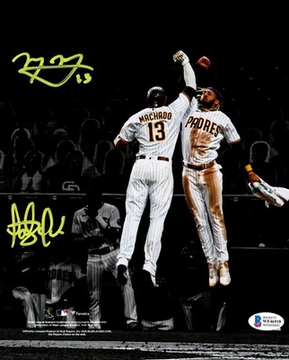 Fernando Tatis Jr. & Manny Machado Signed 8x10 Photo Padres In Yellow Beckett - Image 1 of 2