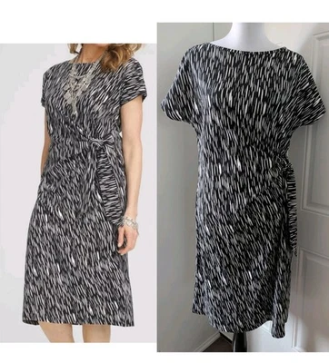 Vestido Chico's Talla 1 EE. UU. 8 NUEVO CON ETIQUETAS Mangas Dolman Corbata Lateral Blanco y Negro Carrera... Foto 1 de 4