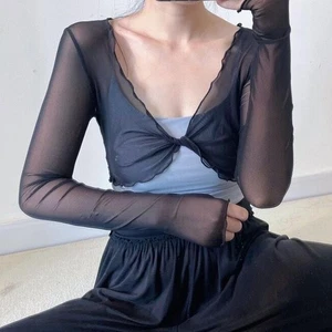 Comfortable Women's V neck Long Sleeve Top with Mesh Hood for Everyday - Picture 1 of 26