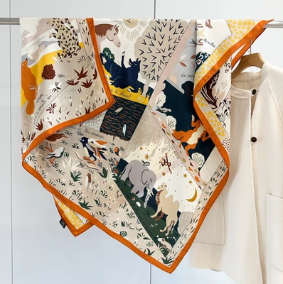 70%Cashmere 30% Silk Wrap Scarf Yellow animal Print Double Face Print Shawl 53'' - Image 1 of 4