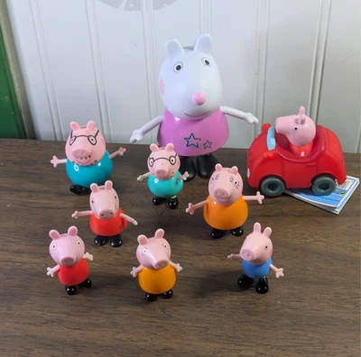 Lote suelto de 9 figuras de juguete de Peppa Pig de plástico de dibujos animados de coche de mamá papá George Foto 1 de 4