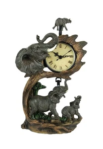 Elephant Family On Safari Hand Painted Table Pendulum Clock - Picture 1 of 3