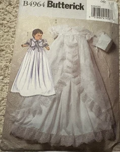 UNCUT Infant Butterick B4964 Christening Gown Hat Panties pattern Infant one siz - Picture 1 of 1