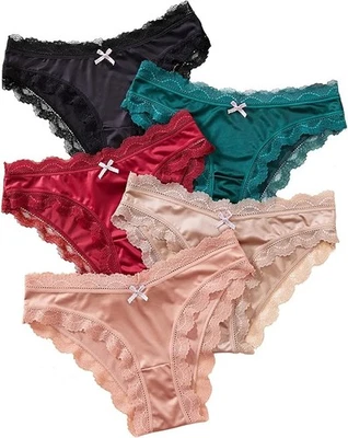 Paquete de 5 bragas sexy de satén para mujer bikinis ropa interior lencería de encaje ropa interior Foto 1 de 4