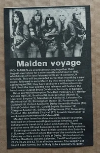 IRON MAIDEN KÜNDIGEN UK TOURDATEN 1981 ORIGINAL VINTAGE CLIPPING CUTTING - Bild 1 von 1