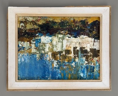 Vintage Abstract Oil on Mason Board Original Jan Evans Illinois 1960’s Signed - Image 1 of 4