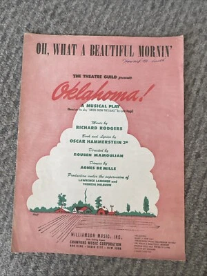 Oh What A Beautiful Mornin Oklahoma Musical Vtg Sheet Music 1943 Piano Guitar - Image 1 of 3