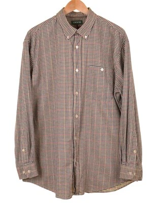 Camisa masculina Orvis marrom vermelha dourada xadrez de algodão escovado com botões GG - Imagem 1 de 4