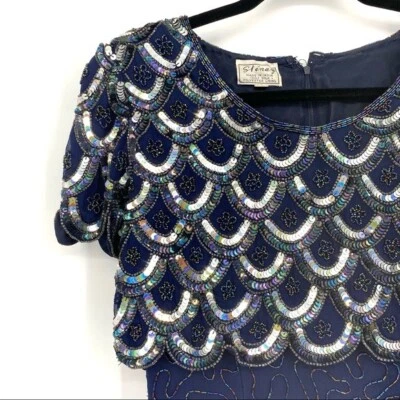 Vestido vintage de seda Stenay con cuentas fuertes lentejuelas cóctel crucero boda talla 2 Foto 1 de 4