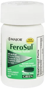 Major FeroSul 325mg Ferrous Sulfate Coated Easy-To-Swallow 100 ct - Picture 1 of 1