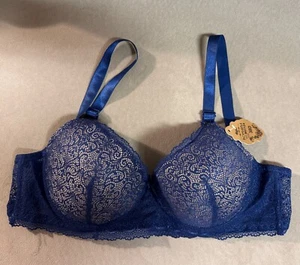 Sujetador Romabra Floral Encaje Cobertura Completa Con Aros Para Mujer ~ Talla 38D Azul Marino NUEVO - Imagen 1 de 12