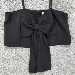 Le Soir Molly Bracken Bow Front Crop Top NWT Women's M Black Whimsigoth Coquette - Picture 1 of 7