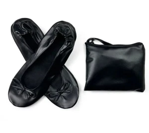 Women's Foldable Portable Pumps Ballet Shoes Black Carrier Pouch Bag UK Seller - Picture 1 of 1